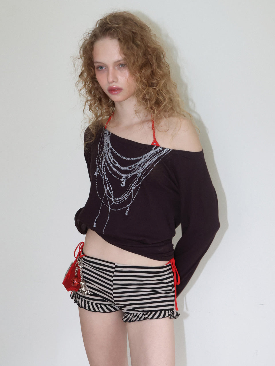 【CRANK】SHEER NECKLACE OFF-SHOULDER TOP