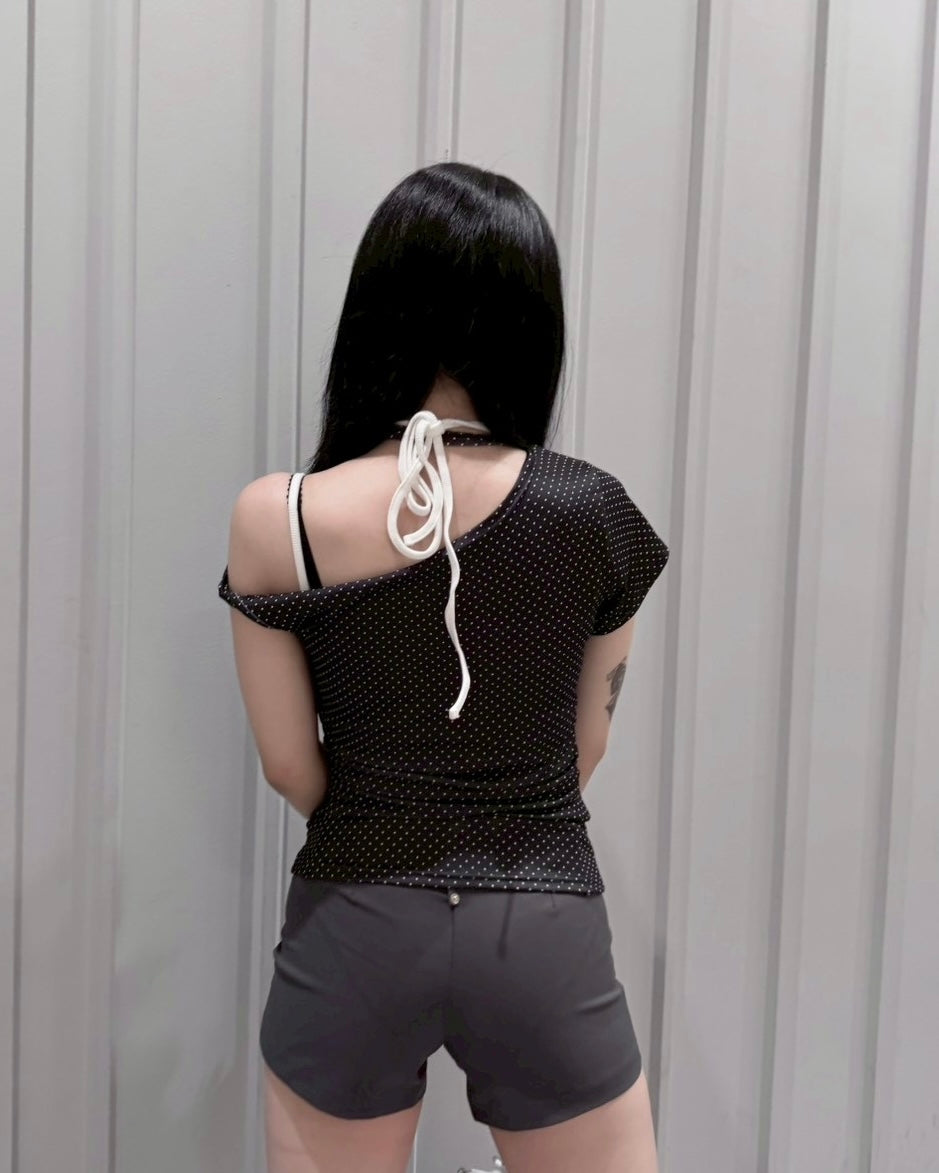 【nmtc+】Dot Ribbon Neck Tee (3color)