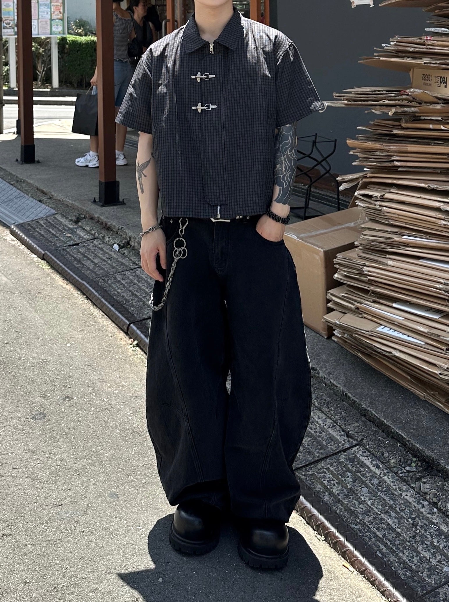 大阪店WEB限定受注制【Chikashitsu +】double buckle shirt jacket (2color)