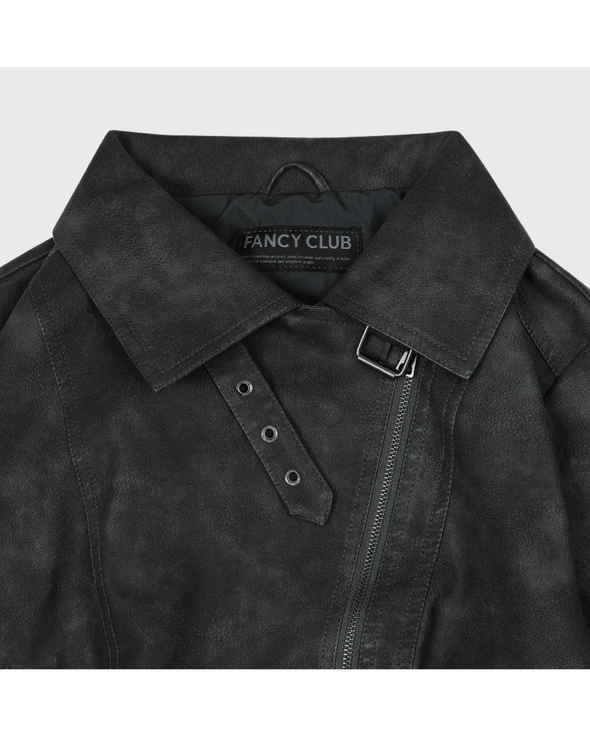 【FANCY CLUB】HIGH-NECK RIBBED LEATHER JACKET