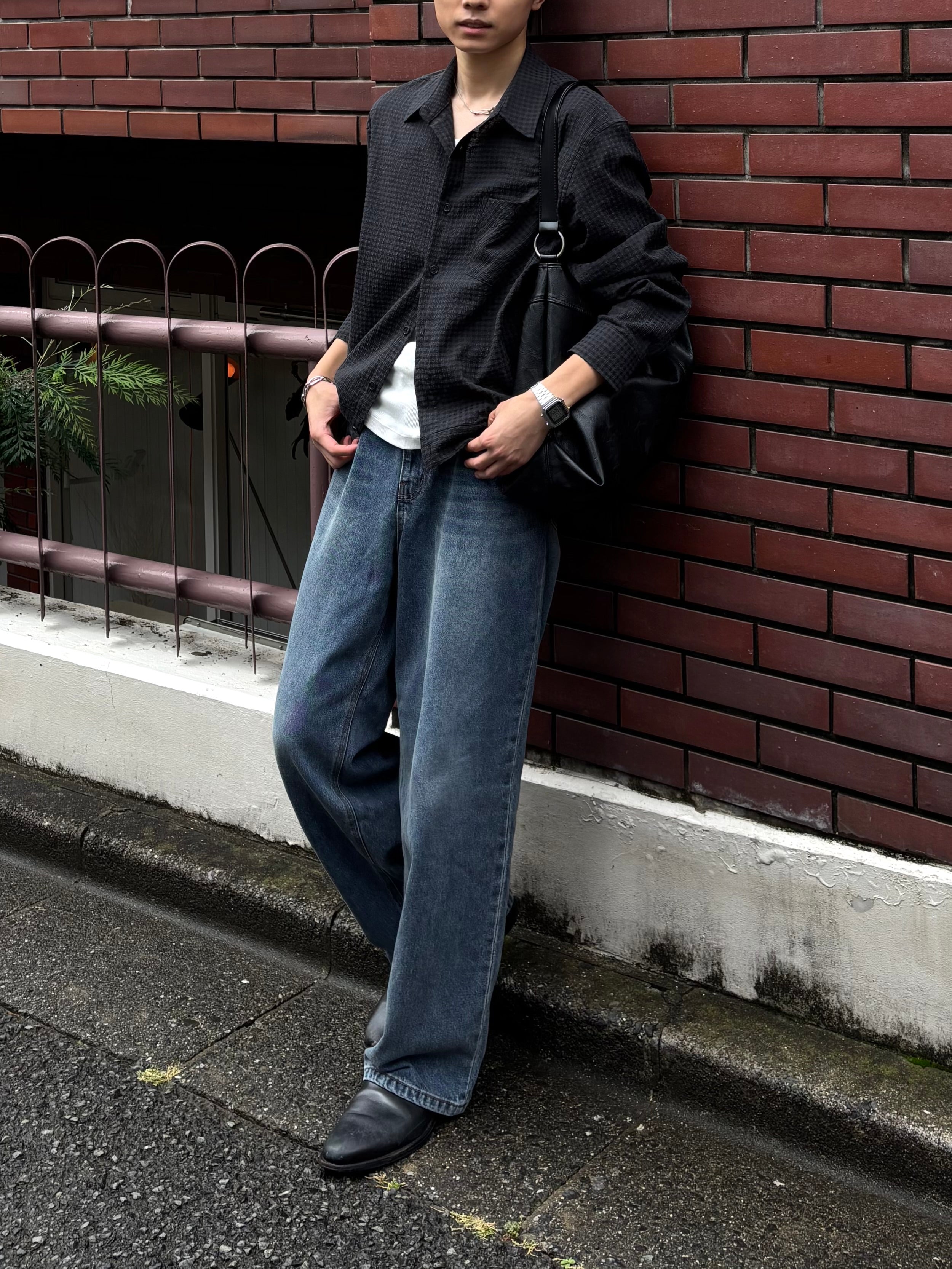 東京店WEB限定受注制【Chikashitsu +】washed wide straight denim pants (2color)