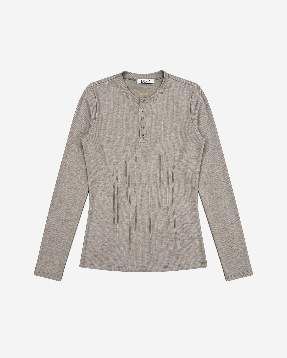 【BLR BLUER】Soft Pin-tuck Henley Long Sleeve