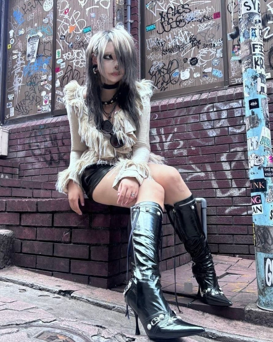 【BABY09】fur damage frill cardigan