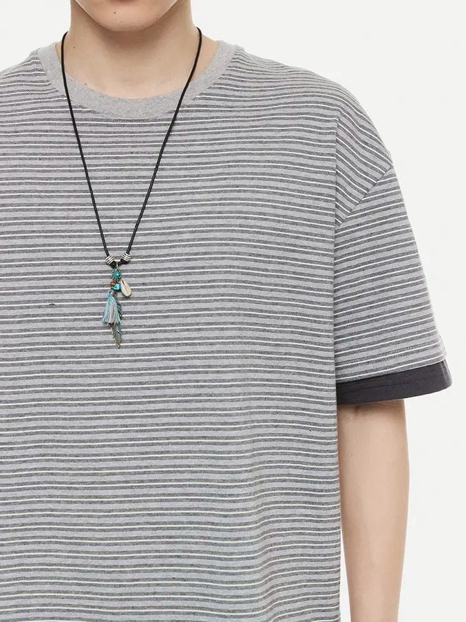 【DNSR】Layered Stripe Crop T-Shirt
