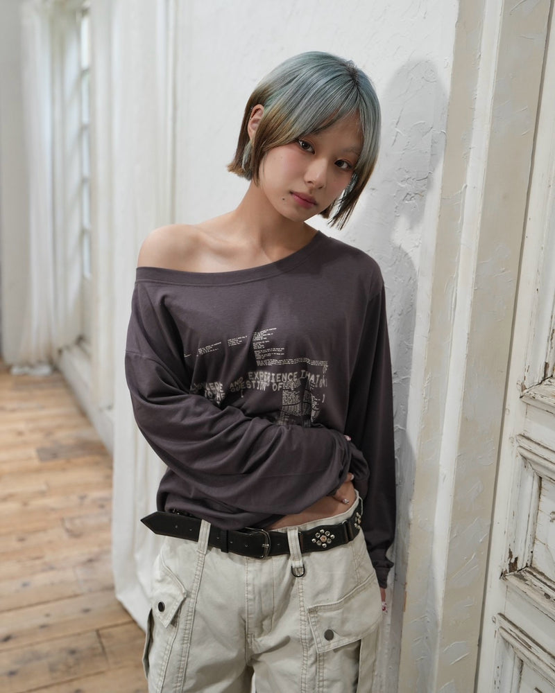 受注制【OaKS】grunge typeface off-shoulder tee (3color)