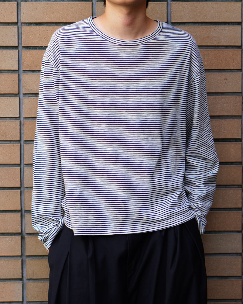 東京店WEB限定受注制【Chikashitsu +】cropped border long sleeve tee (2color)