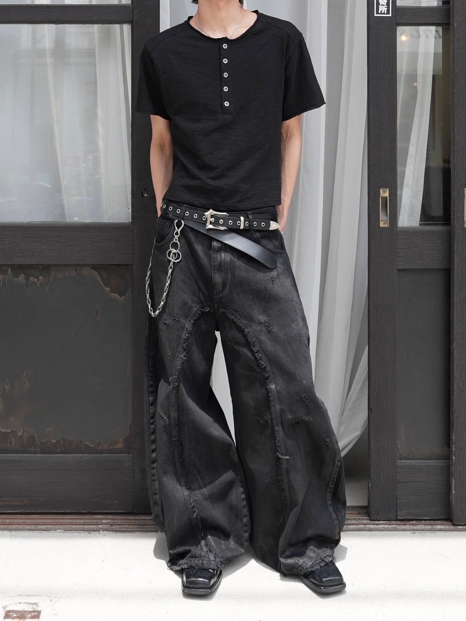 【CHIKASHITSU PLUS HIGH】Washed coating denim pants