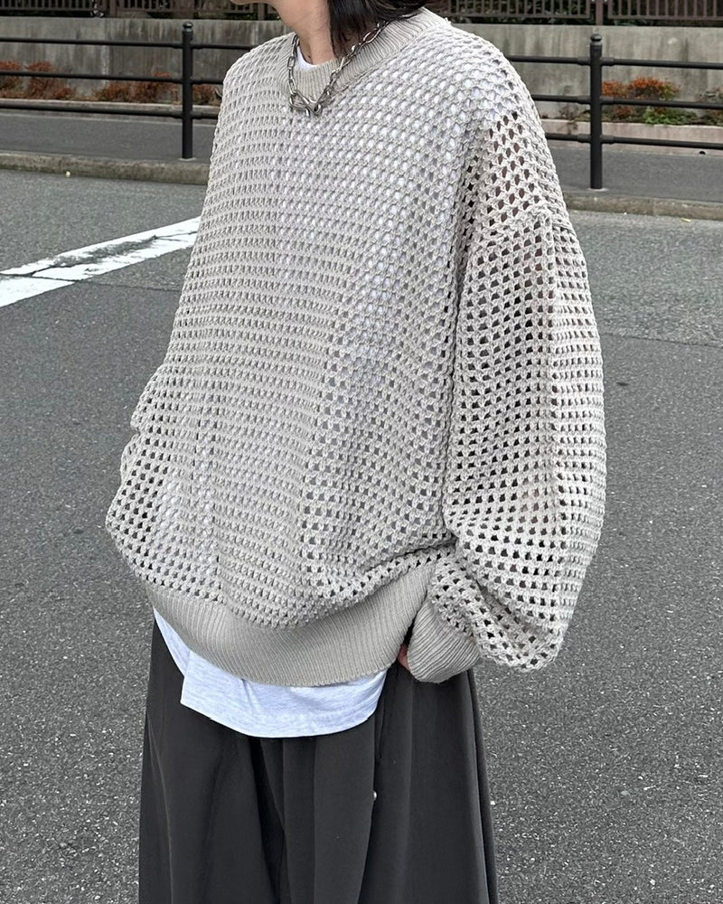 受注制【Chikashitsu +】lib mesh knit (3color) / 【チカシツプラス】リブメッシュ長袖ニット