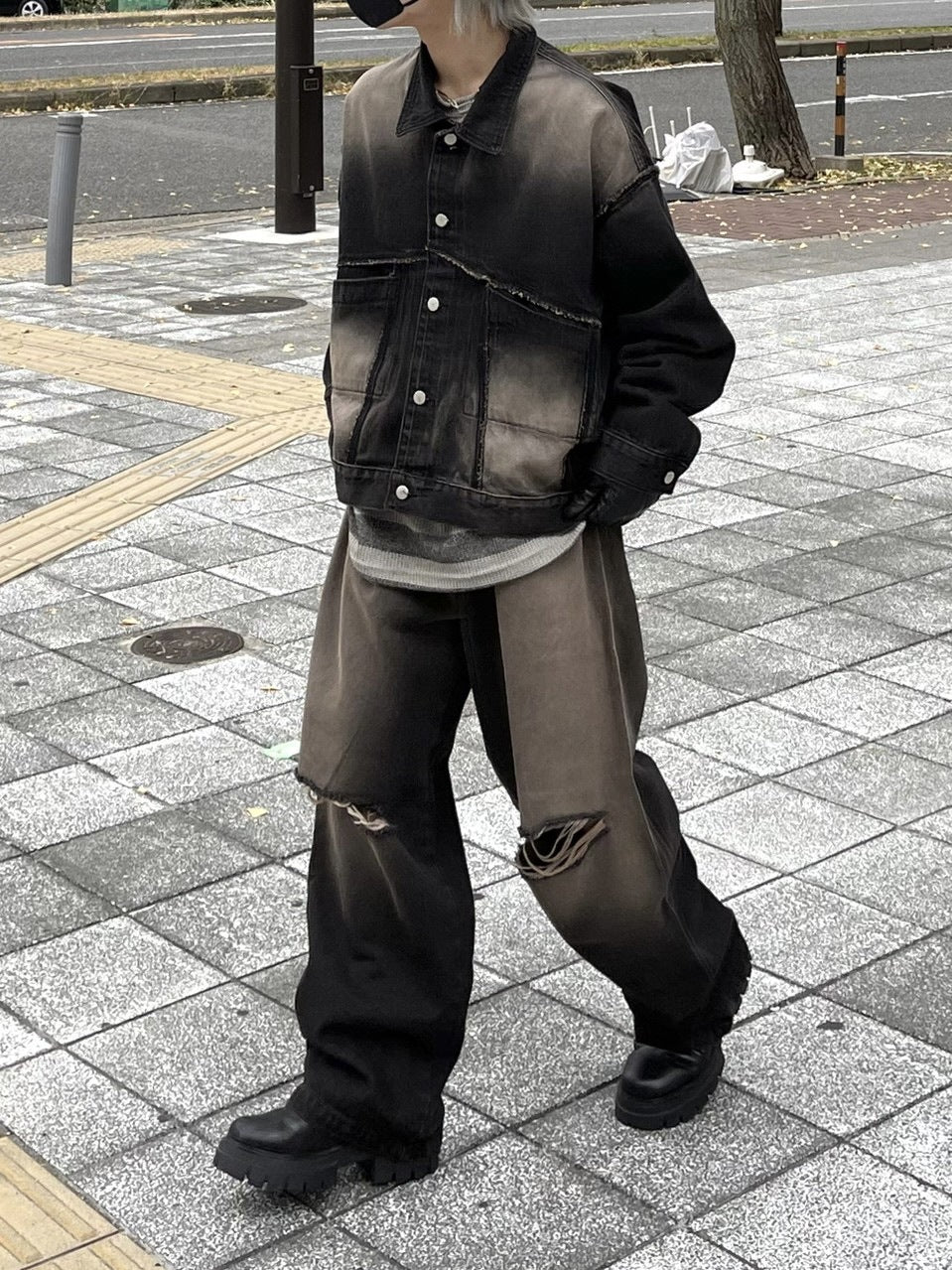 受注制【Chikashitsu +】vintage wash damage denim pants (2color)