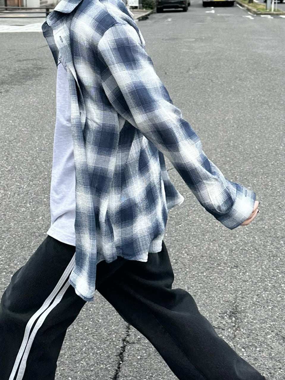 大阪店WEB限定受注制【Chikashitsu +】over fit shadow check shirt