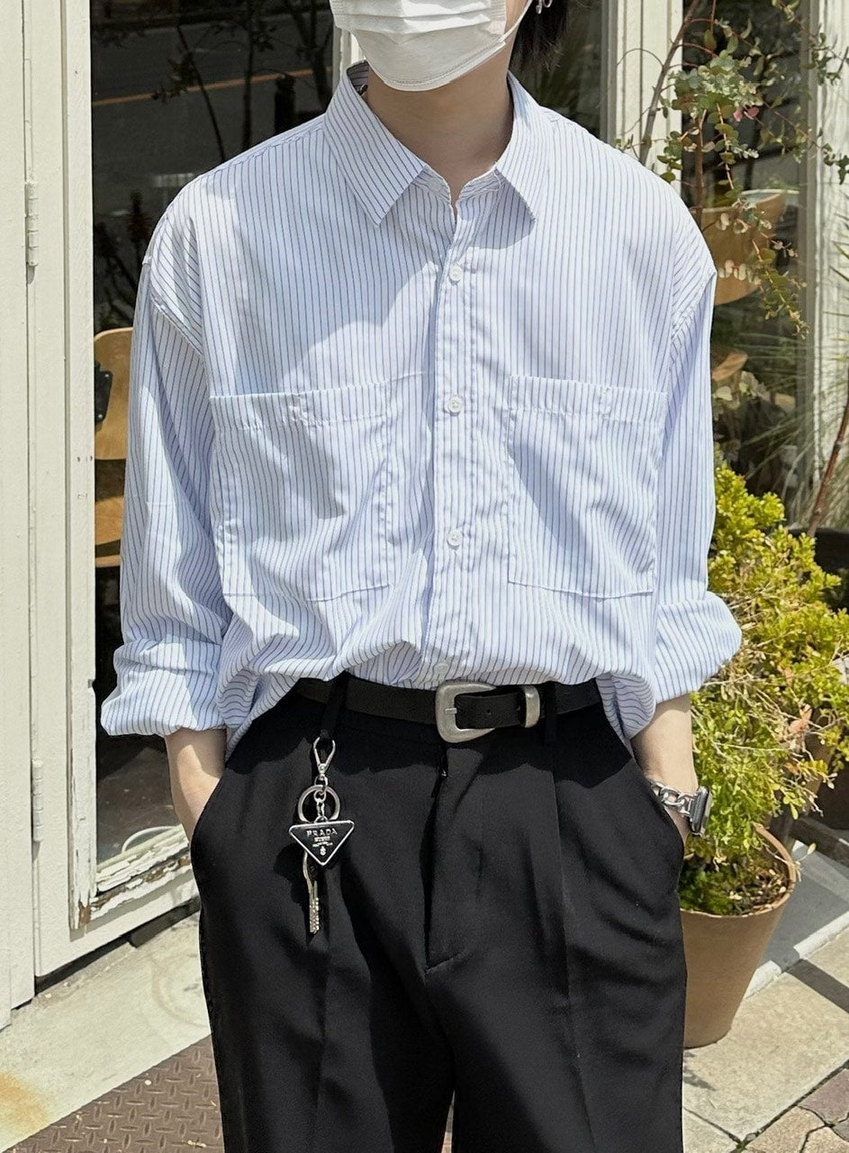 大阪店WEB限定受注制【Chikashitsu +】cropped stripe shirts (2color)