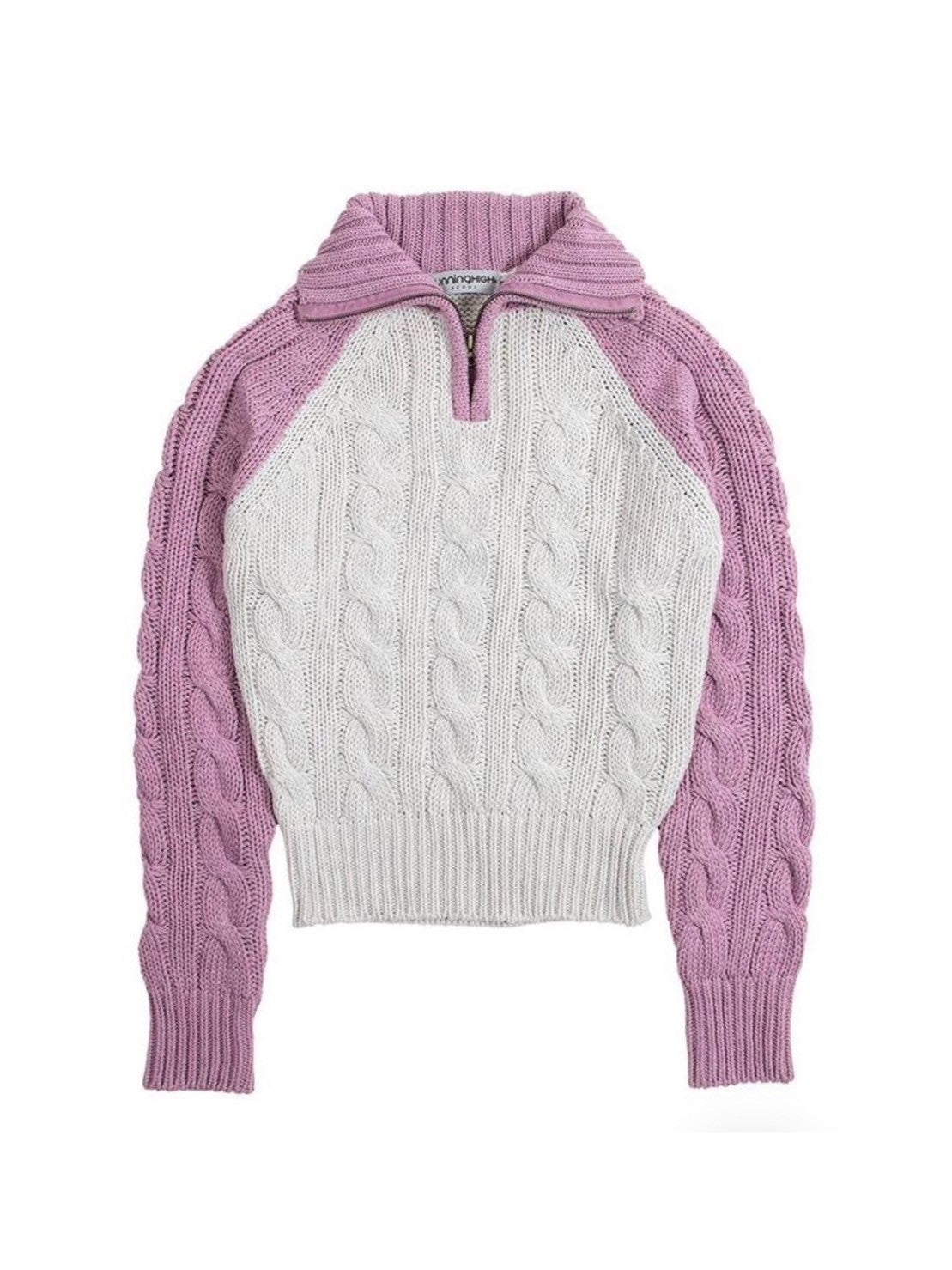 【runningHIGH】COLOR BLOCK TURTLENECK ZIP UP KNIT PULLOVER