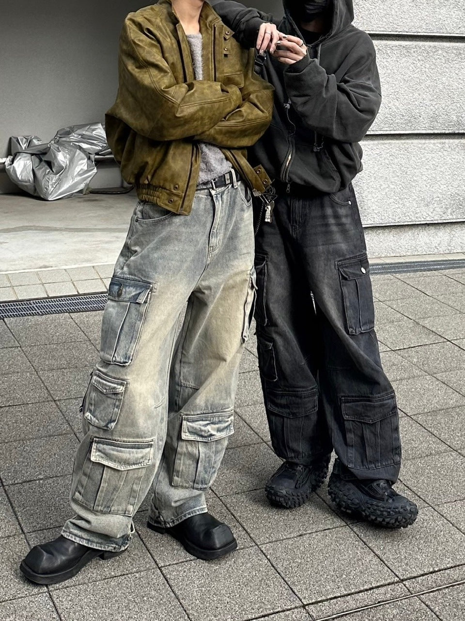 受注制【Chikashitsu +】vintage wash cargo denim pants (2color)