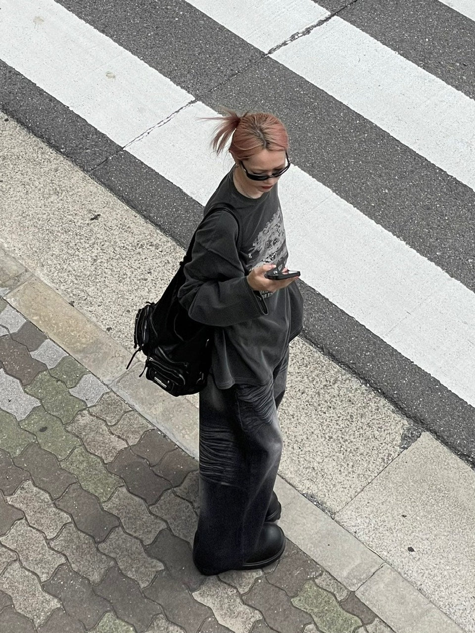 【Chikashitsu +】layered graphic long sleeve (2color) / 【チカシツプラス】レイヤードグラフィックプリント長袖Tシャツ