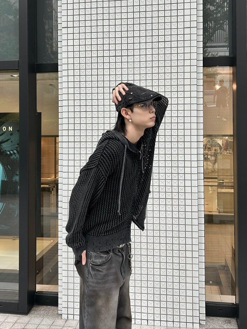 大阪店WEB限定受注制【Chikashitsu +】mesh zip damage hoodie (2color) / 【チカシツプラス】メッシュダメージジップアップ長袖パーカー