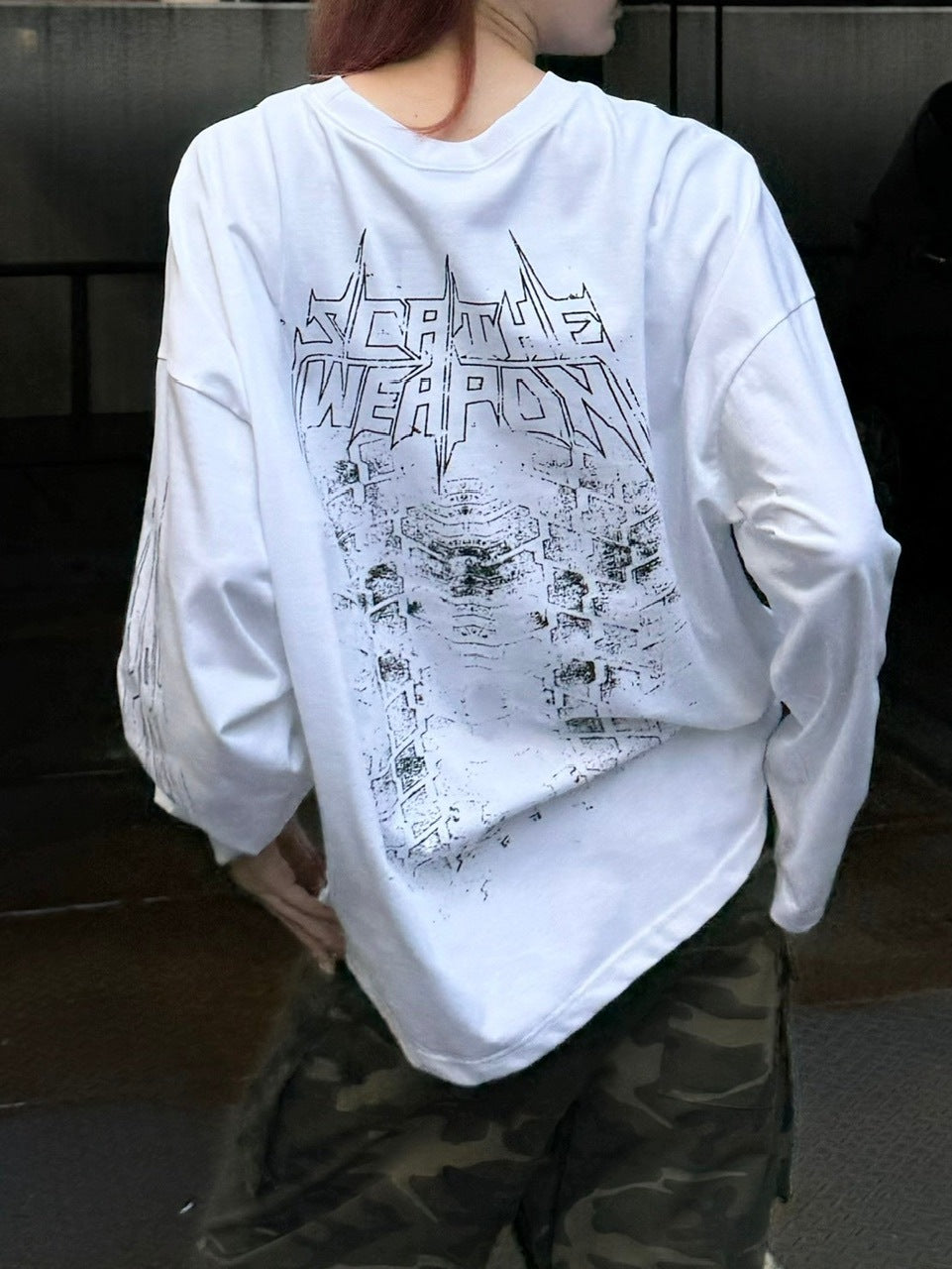 受注制【Chikashitsu +】oversized print long sleeve (2color) / 【チカシツプラス】オーバーサイズプリント長袖Tシャツ