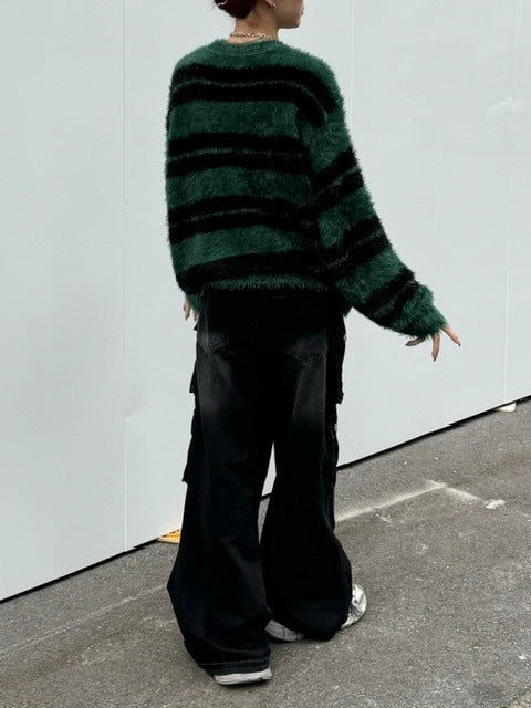 受注制【Chikashitsu +】hairy border knit (3color) / 【チカシツプラス】ヘイリーボーダーニット