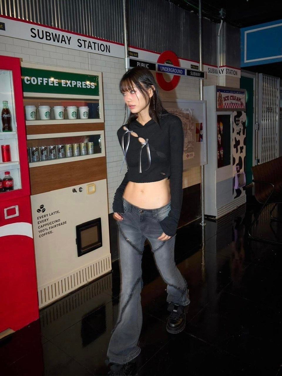 【CHERRYQUIRI】wave lace ribbon hoody / 【チェリーキュリー】ウェイブレースリボン長袖パーカー