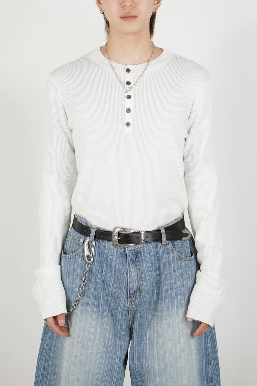 【Chikashitsu +】henry neck long sleeve knit (4color)