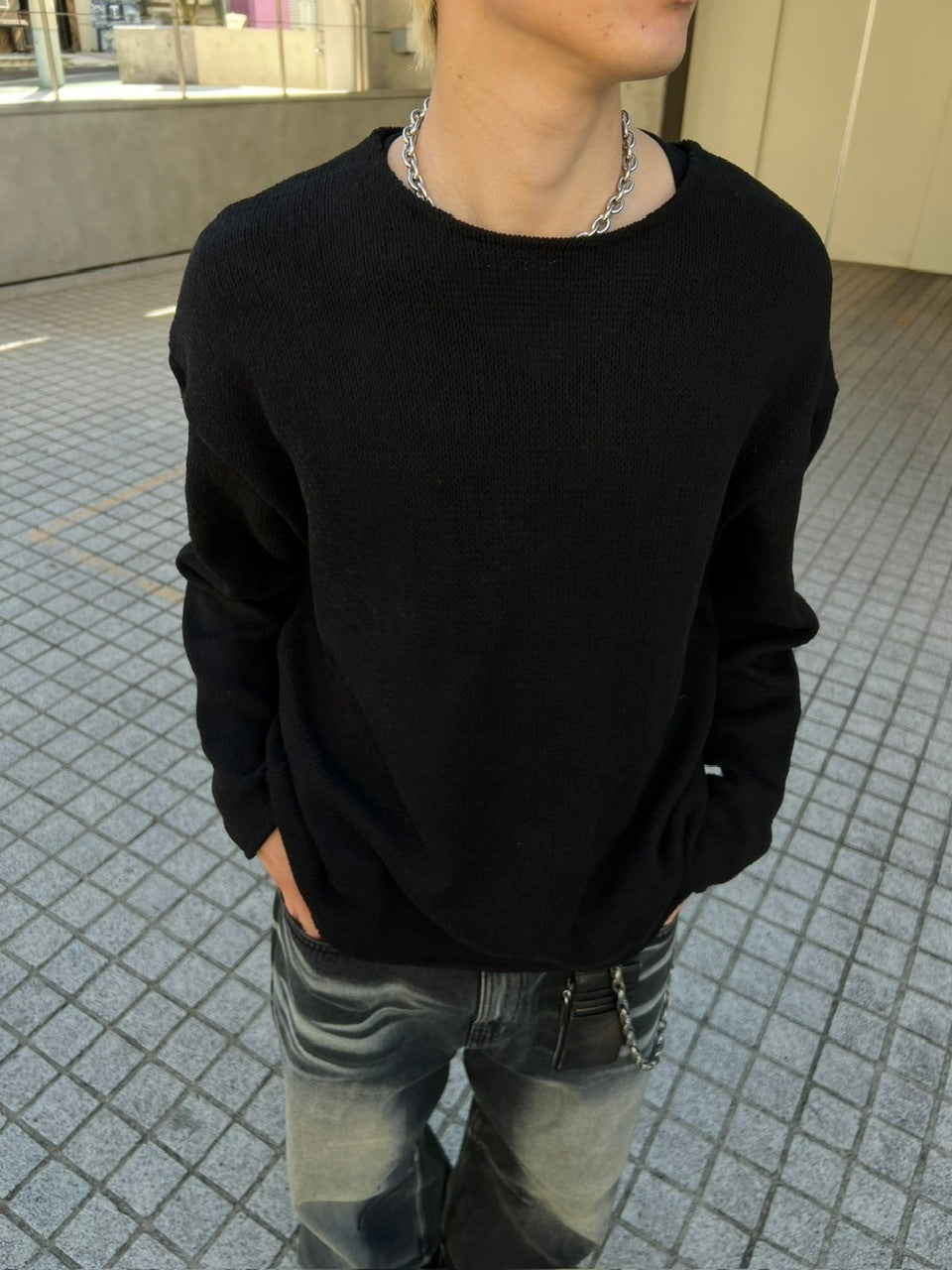 受注制【Chikashitsu +】loose fit round knit (4color)