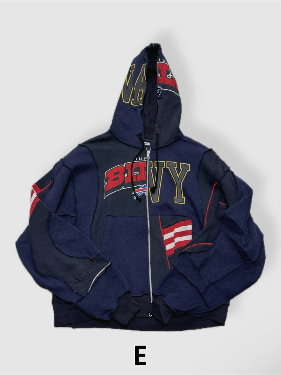 【Re +】double zip cutting switch hoodie (navy)