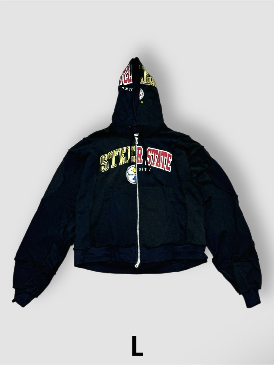 【Re +】double zip cutting switch hoodie (black)