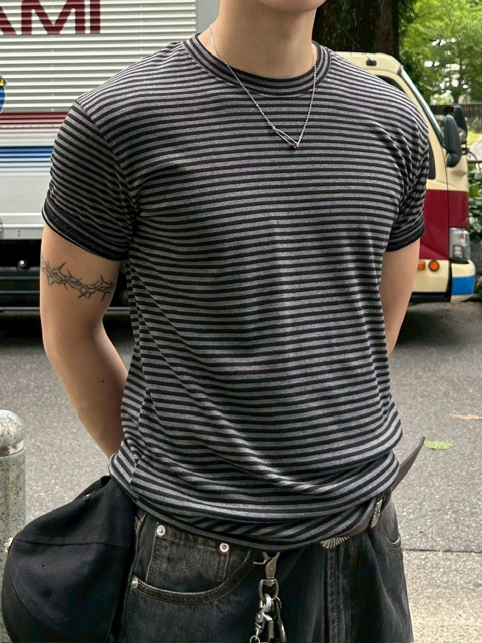 受注制【Chikashitsu +】tight fit border t-shirt (3color) / 【チカシツプラス】タイトフィットボーダー半袖Tシャツ