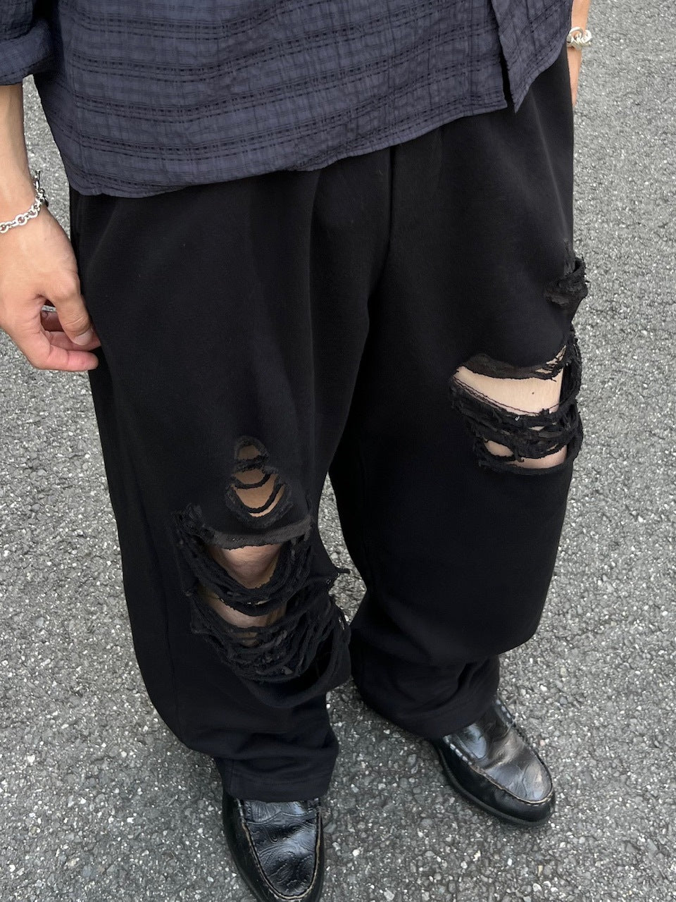 受注制【Chikashitsu +】full length crash sweat pants / 【チカシツプラス】フルレングスクラッシュスウェットパンツ (2color)