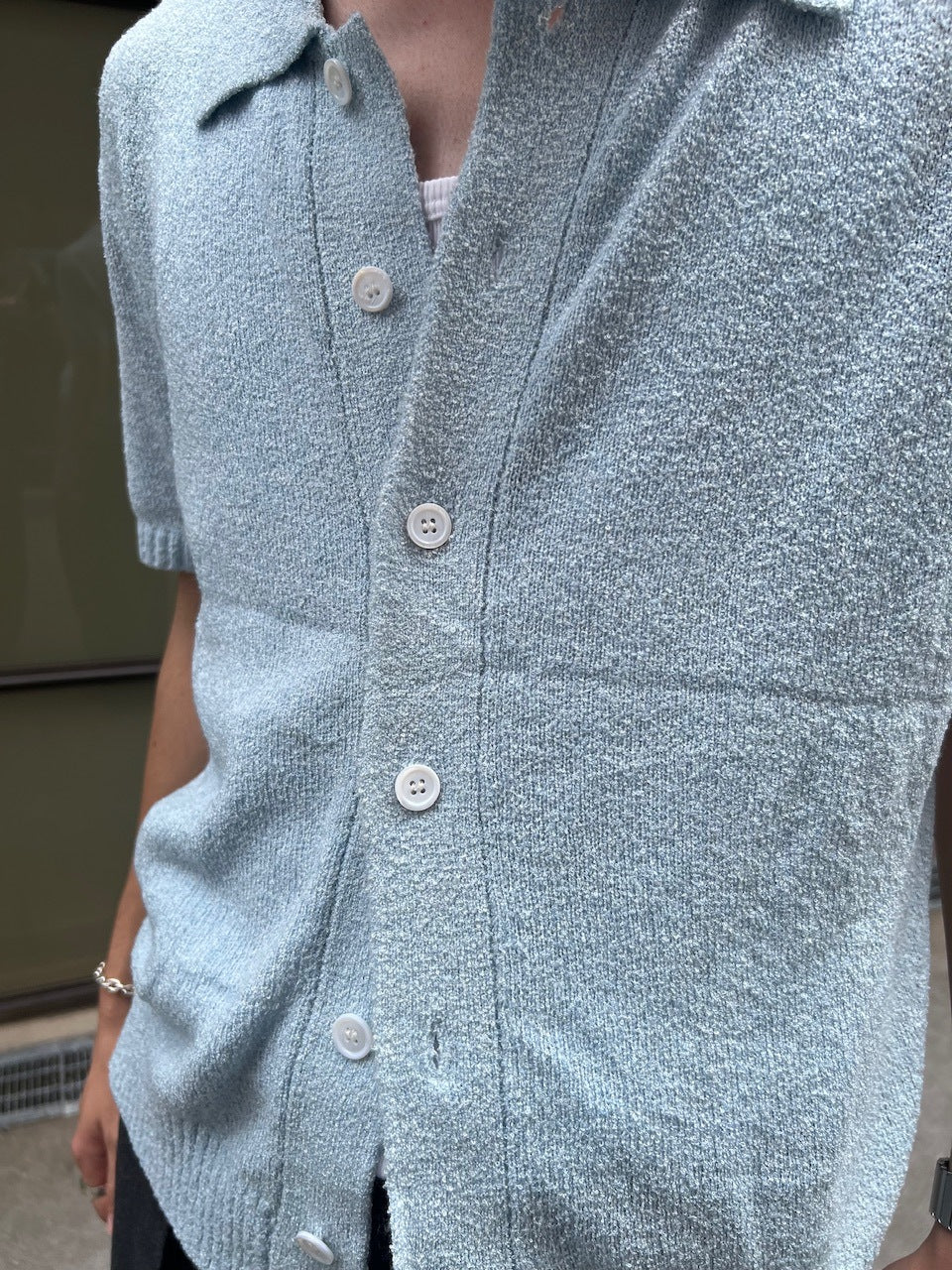 東京店WEB限定受注制【Chikashitsu +】boucle knit polo cardigan (2color) / 【チカシツプラス】ブークレニットポロカーディガン (2color)