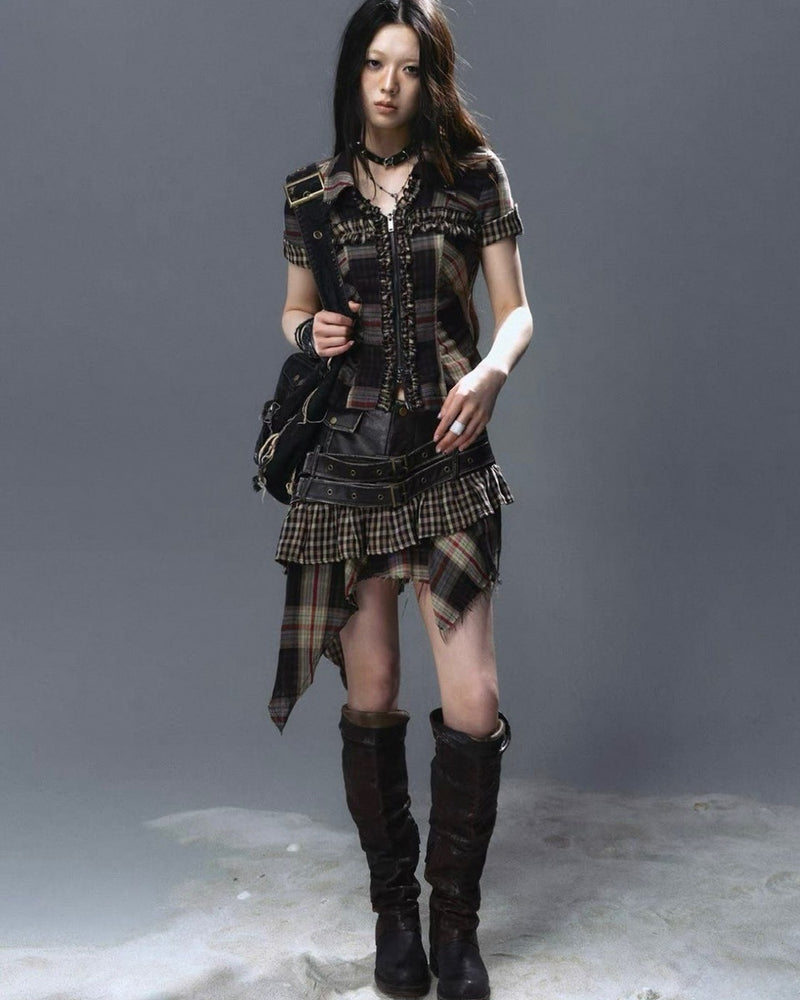 【Cest Nous】Lace Trim Plaid Shirt / 【セヌー】レースフリルチェックブラウス
