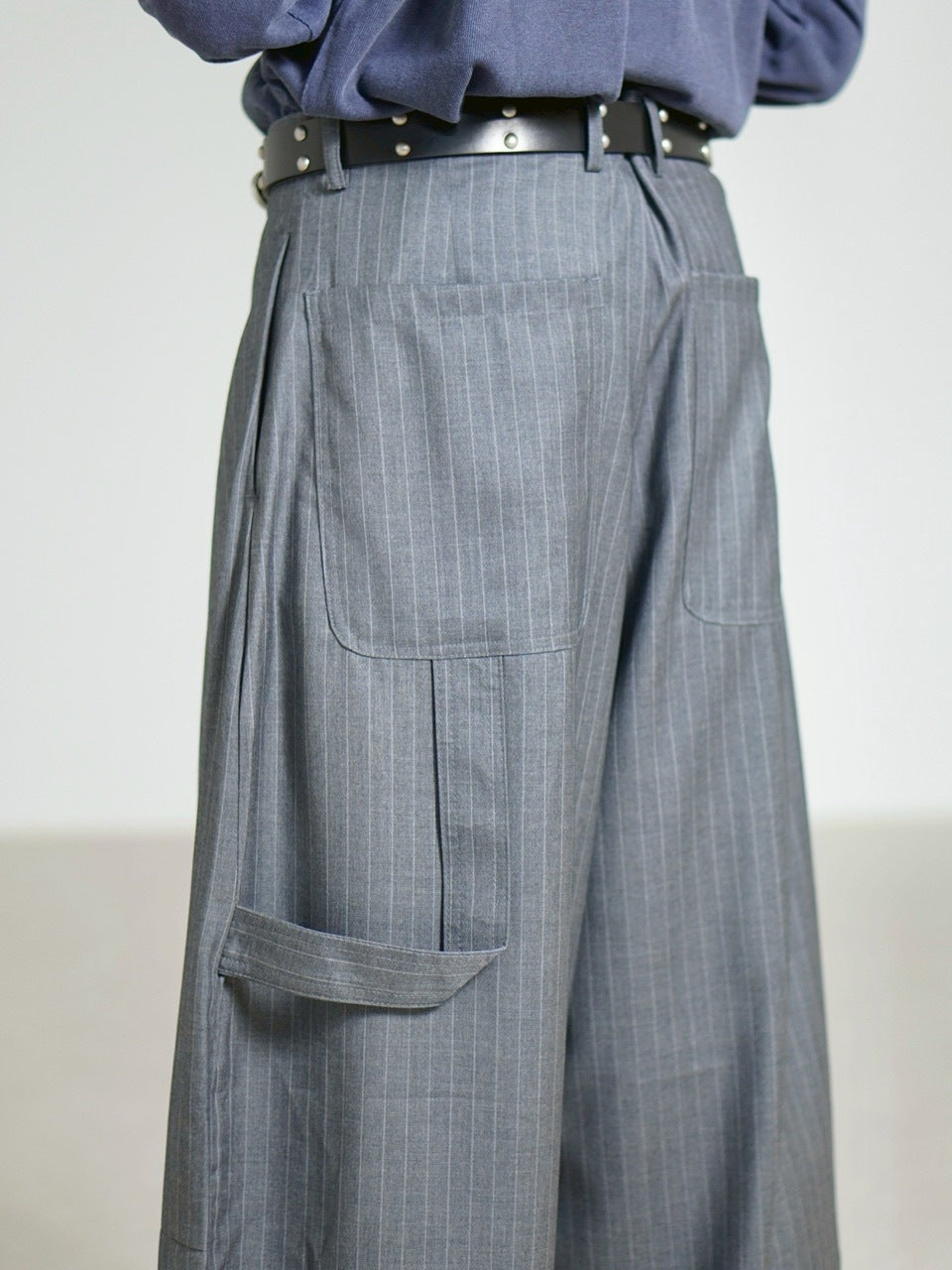 受注制【Chikashitsu +】draw cord stripe wide slacks / 【チカシツプラス】ドローコードストライプワイドスラックス (2color)