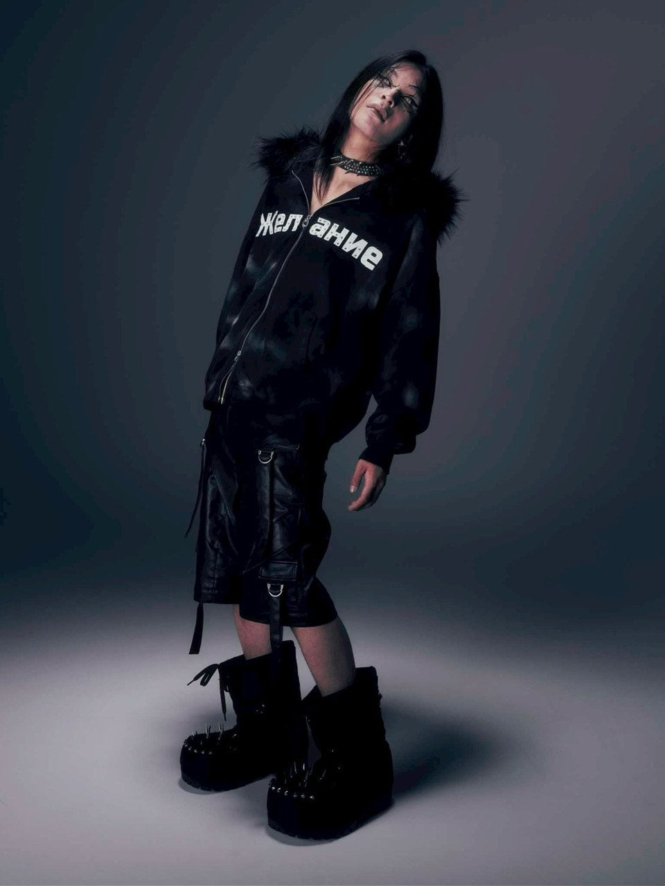 【DIG YOUR OWN GRAVE】Желание FUR HOODIE /【ディグユアオウングレイブ】ファーフードフードジェラーニエロゴジップアップパーカー