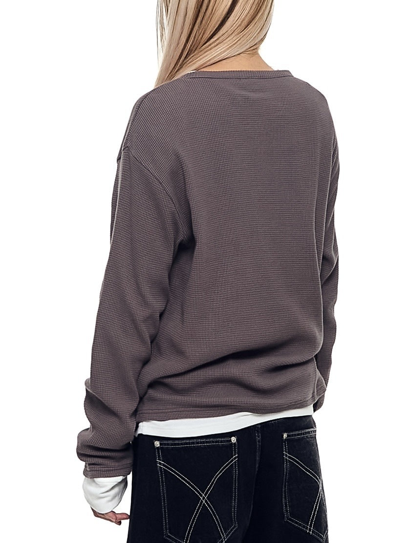 【AAKAM】Waffle Henry Neck Long Sleeve