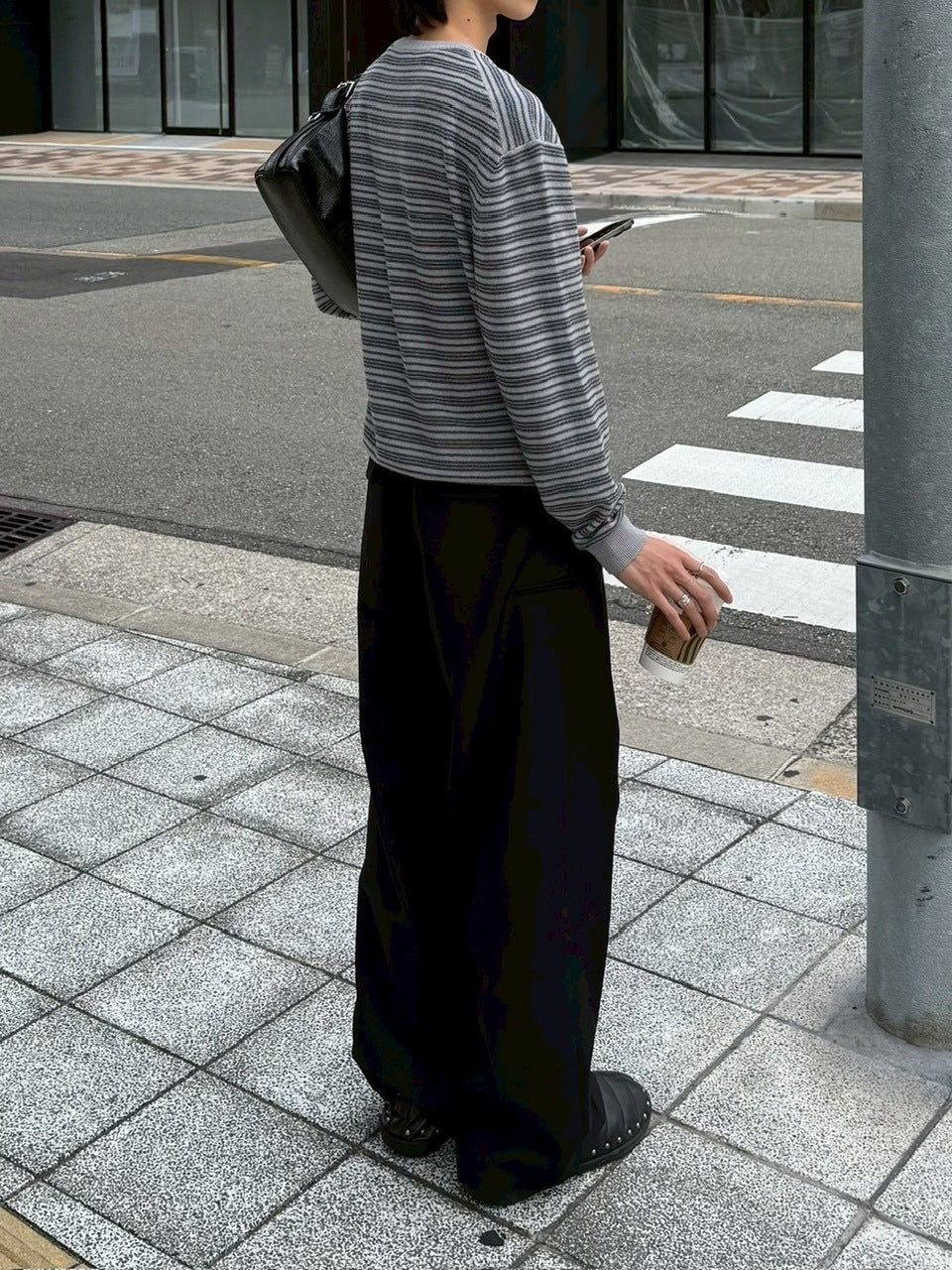 受注制【Chikashitsu +】cropped henry neck border knit / 【チカシツプラス】クロップドヘンリーネックボーダーニット (3color)