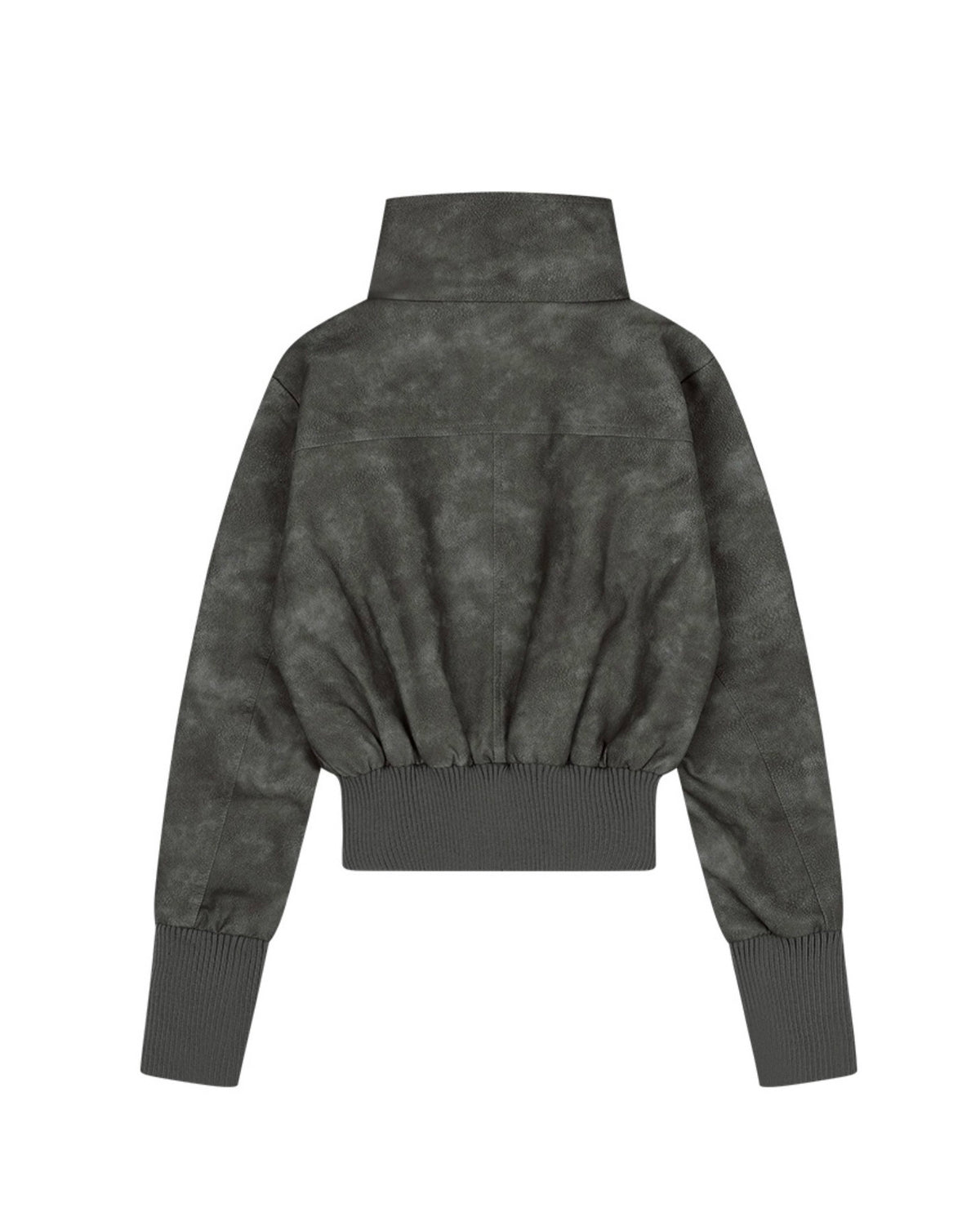 【FANCY CLUB】HIGH-NECK RIBBED LEATHER JACKET