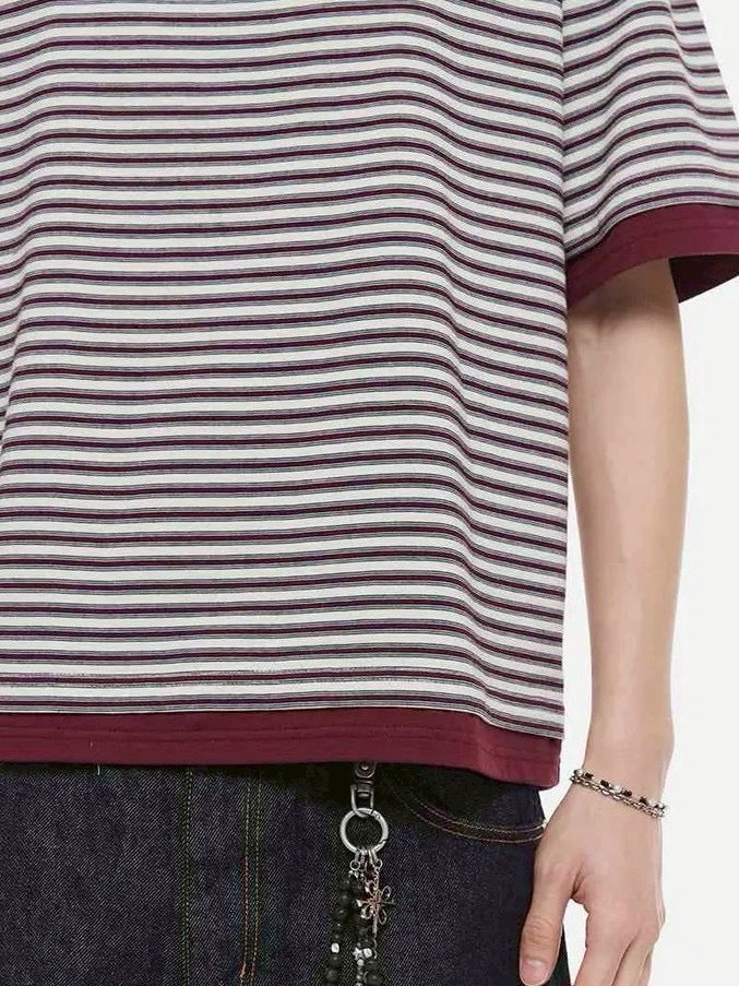 【DNSR】Layered Stripe Crop T-Shirt