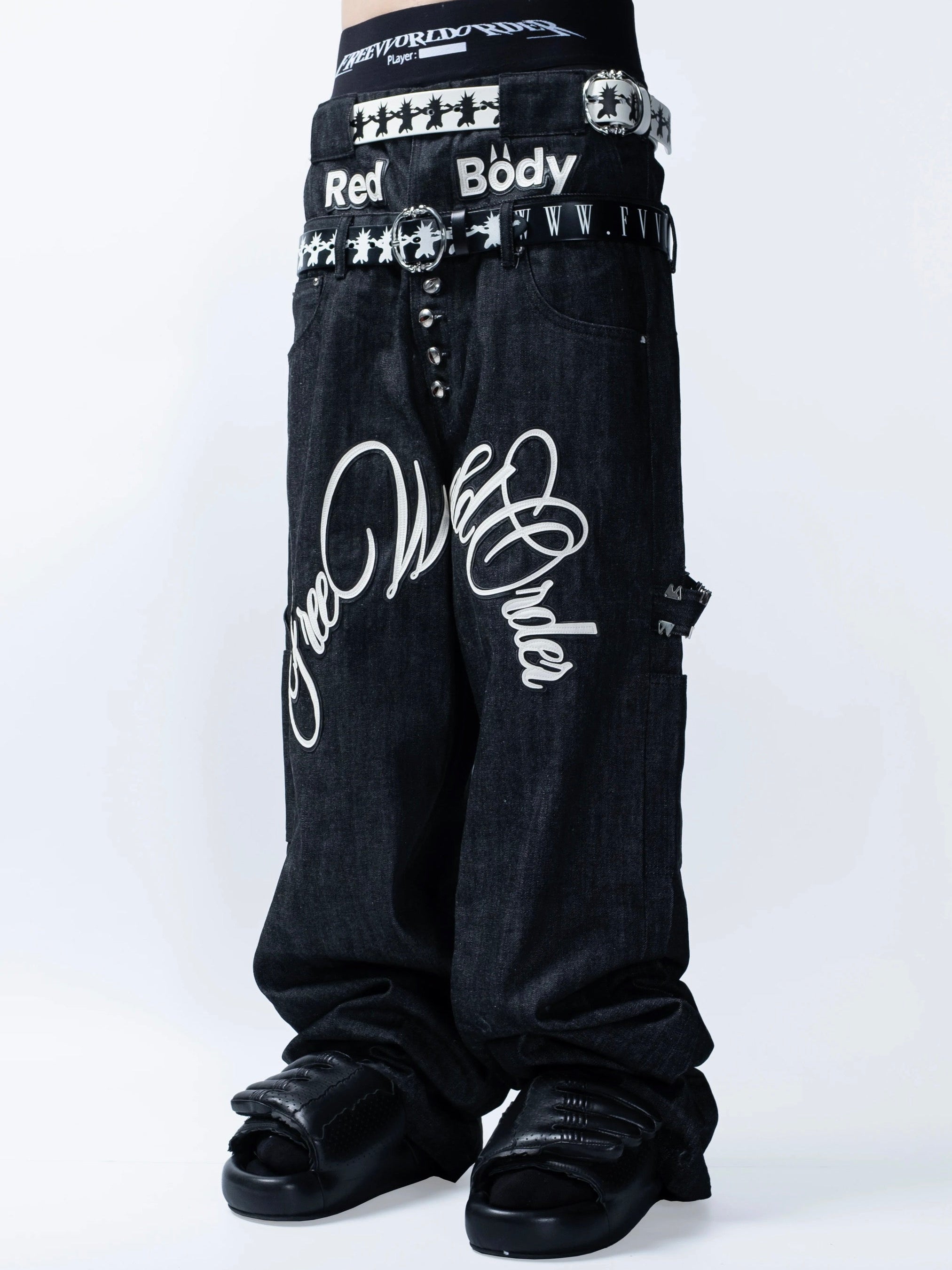 【F.V.V.O】Skull Kid Print Punk Leather Belt