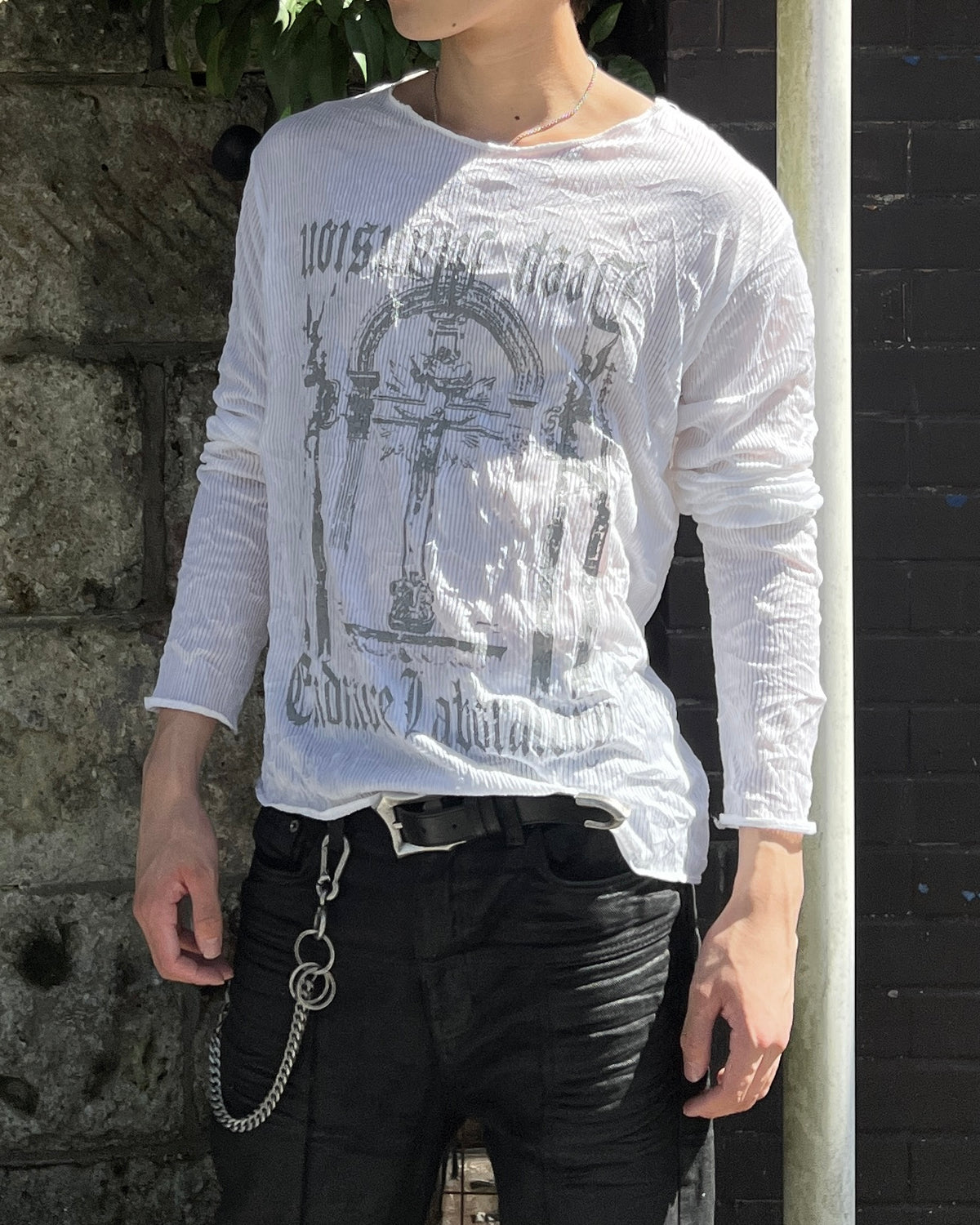 大阪店WEB限定受注制【Chikashitsu +】wrinkled graphic long t-shirt (3color)