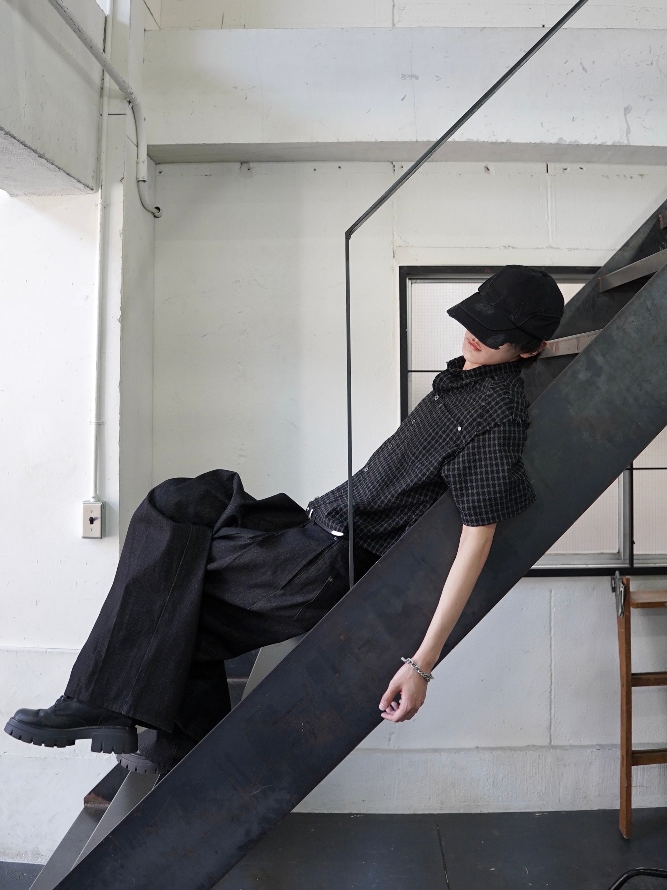 5/23 20:00発売【CHIKASHITSU PLUS HIGH】Arch washed denim cap (wash black)