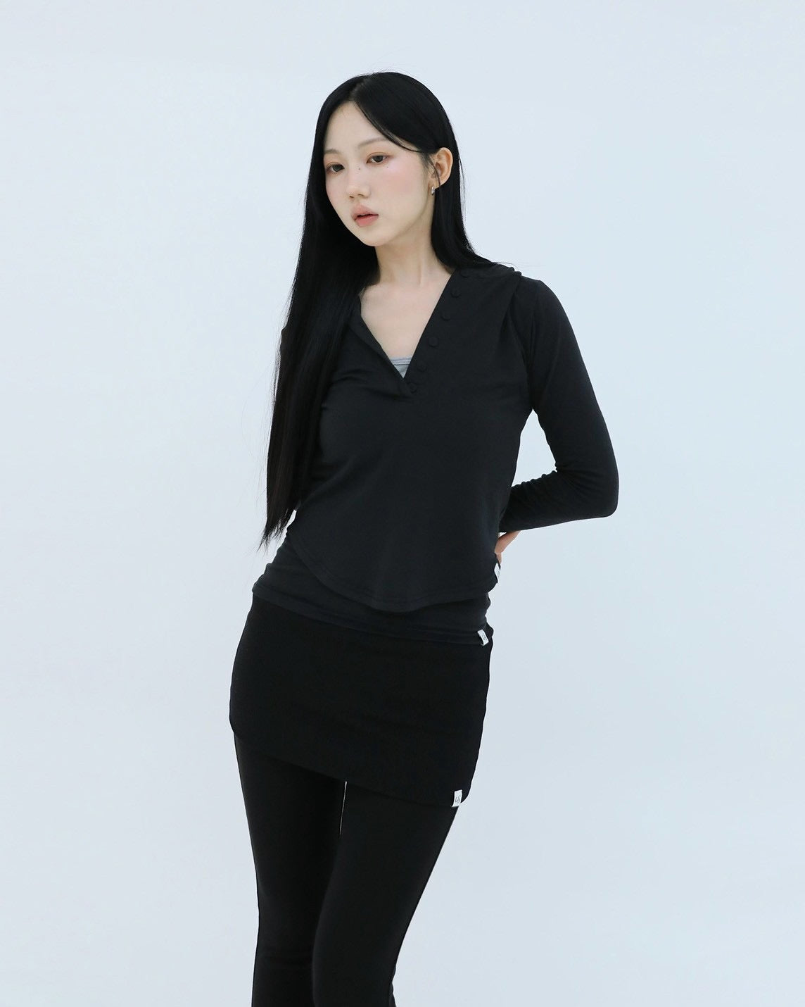 【Uglyshadow】SLIM LONG BUTTON HOODIE TOP