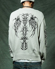 【SUPPLIER】Distressed Tribal Bones Crew Knit