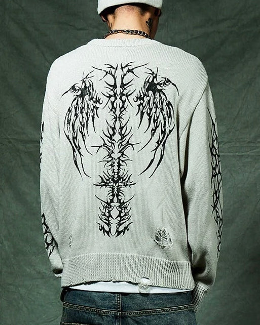【SUPPLIER】Distressed Tribal Bones Crew Knit