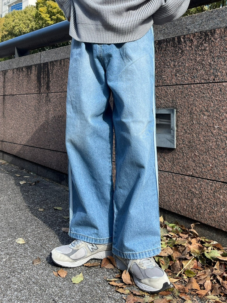 受注制【Chikashitsu +】oversized side line denim pants (2color)