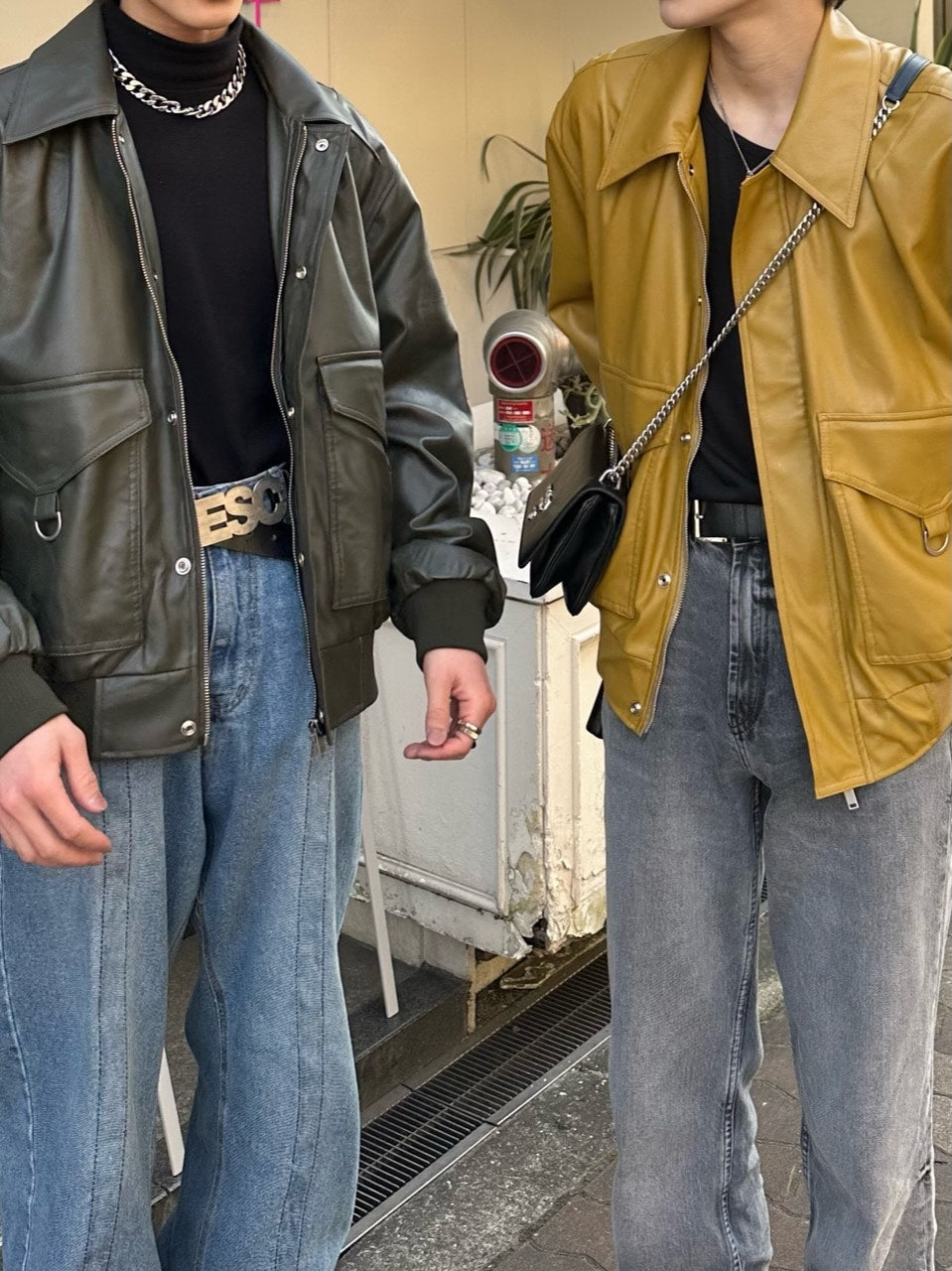 大阪店WEB限定【Chikashitsu +】double pocket leather jumper (3color)