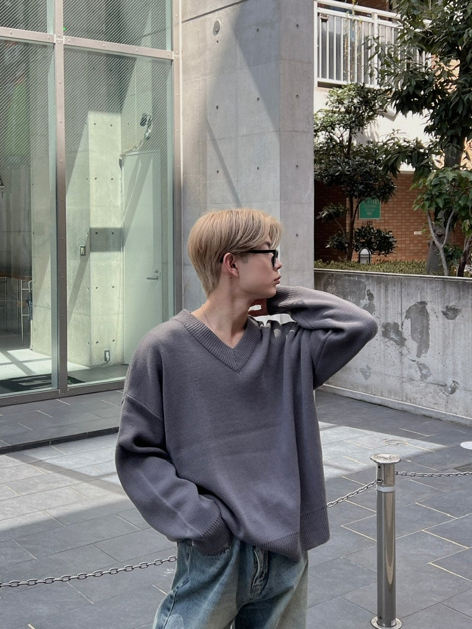 大阪店WEB限定【Chikashitsu +】basic v neck knit (4color)