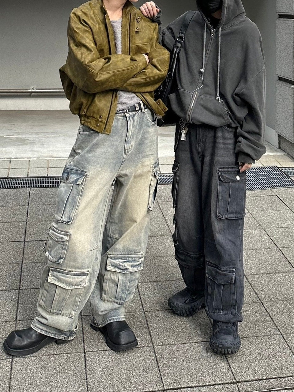 受注制【Chikashitsu +】vintage wash cargo denim pants (2color)