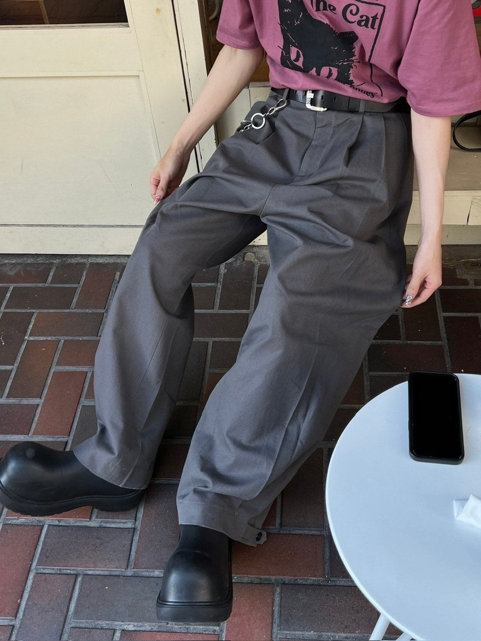 大阪店WEB限定受注制【Chikashitsu +】2tuck wide cotton pants (2color)