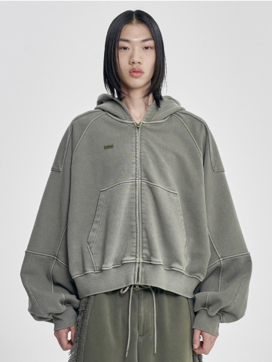 【AJOBYAJO】Vintage Pigment Zip-Up Hoodie