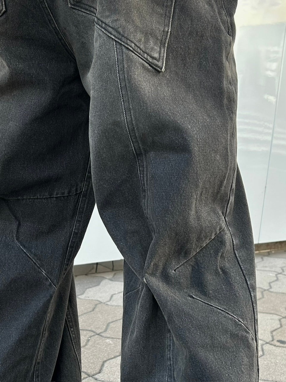 大阪店WEB限定受注制【Chikashitsu +】back snap wide flare denim pants (2color)