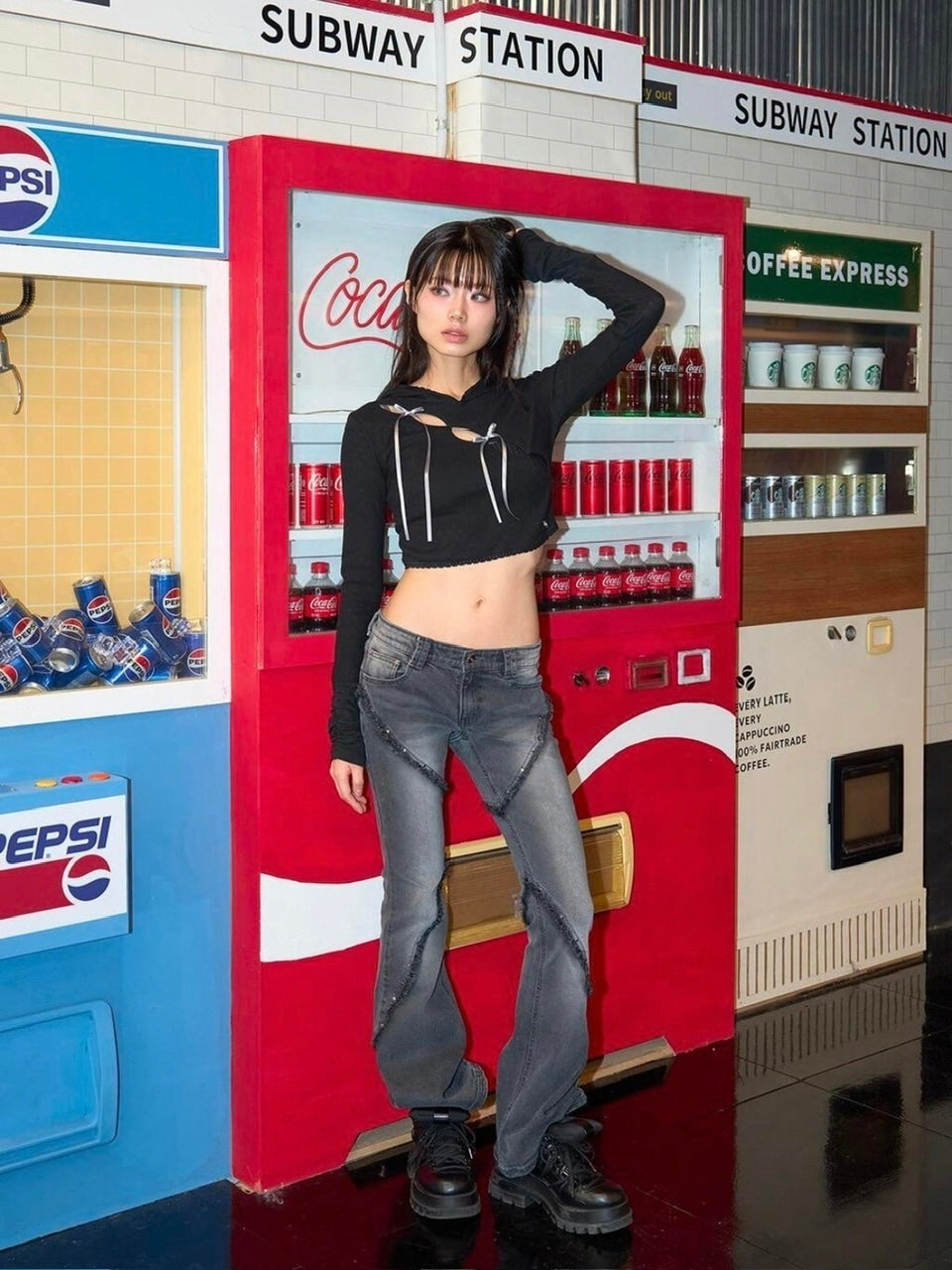 【CHERRYQUIRI】wave lace ribbon hoody / 【チェリーキュリー】ウェイブレースリボン長袖パーカー